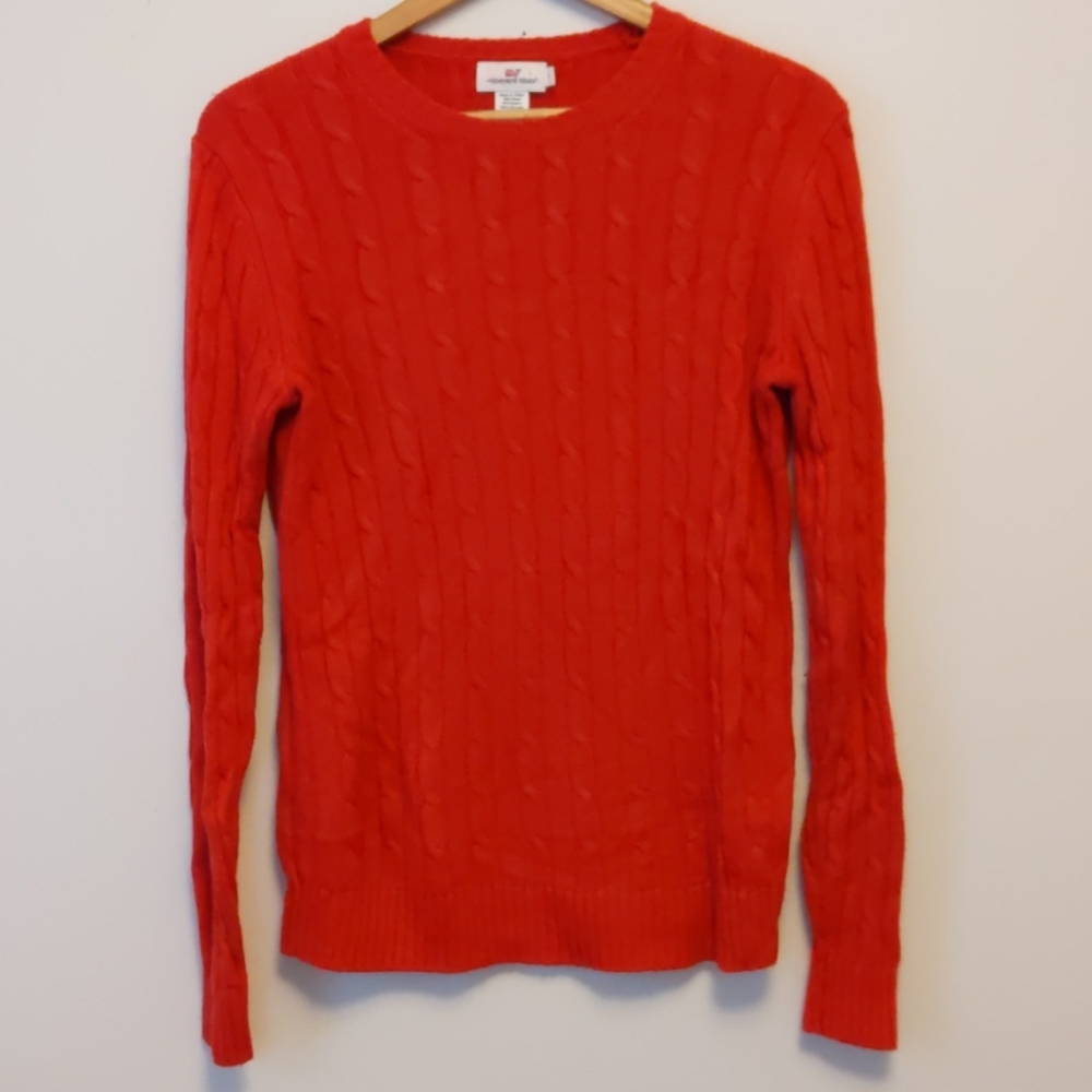 Vineyard Vines Red Crew-Neck Cable-Knit Sweater